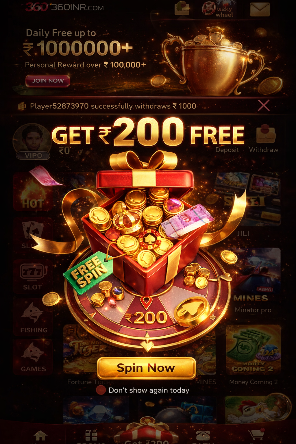 360INR Game withdrawal and referral earnings banner